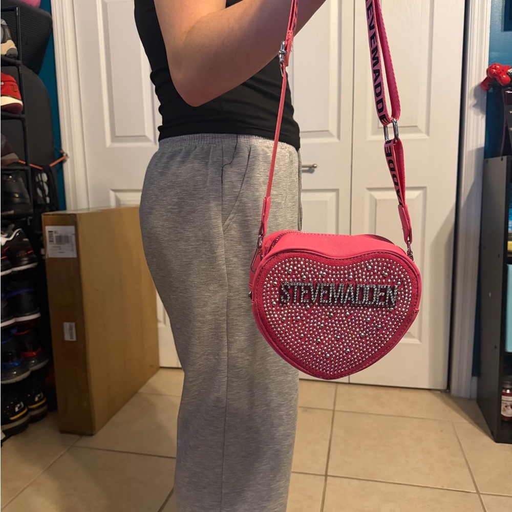 Steve Madden Pink Rhinestone Heart Crossbody Bag